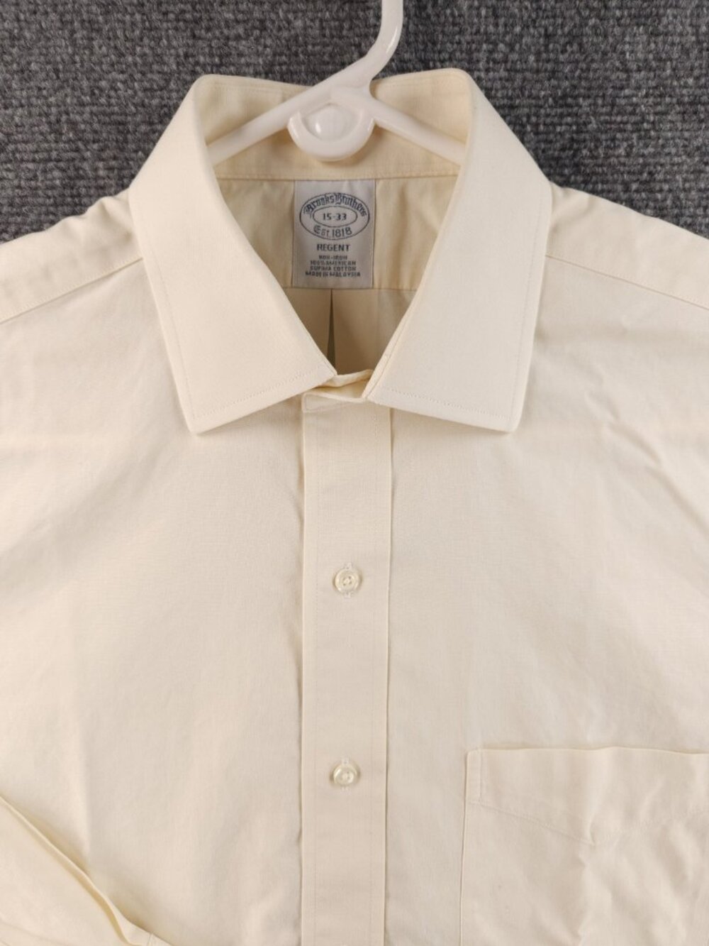 Brooks Brothers Non-Iron Cotton 15 33 Regent Spread Yellow Solid Long Sleeve Men